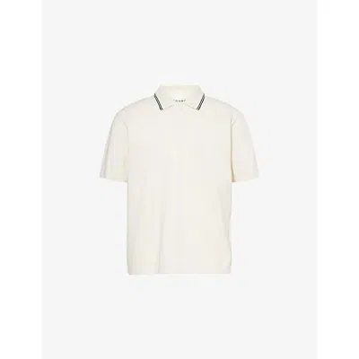 Frame Mens Striped Collar Regular-fit Pique Polo Top White Sand