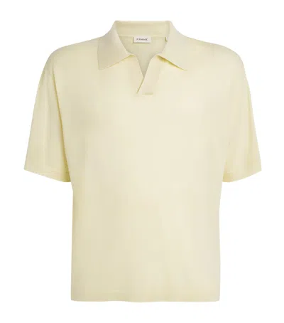 Frame Merino-cashmere Short-sleeve Polo Sweater In Yellow