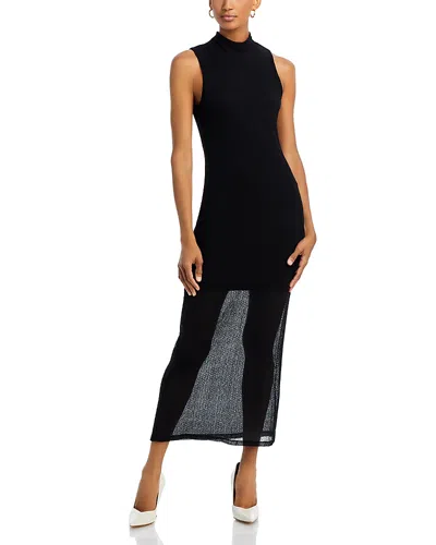 Frame Denim Mesh Mock Neck Maxi Dress In Black
