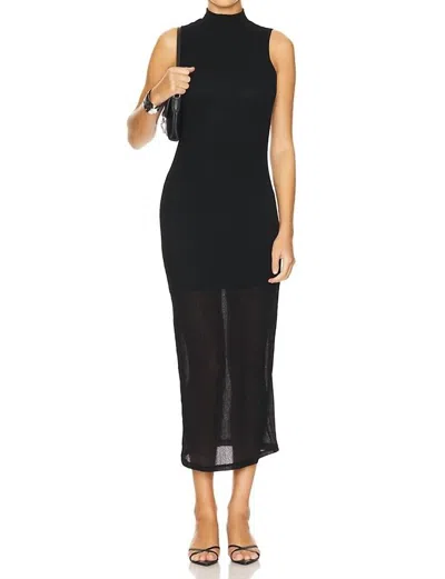 Frame Mesh Highneck Midi Dress In Black