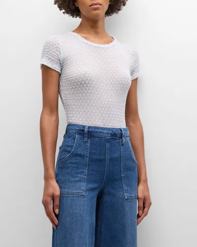 Frame Mesh-lace Crewneck Baby Tee In Denim Blue