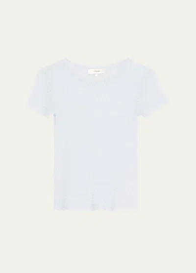 Frame Mesh-lace Crewneck Baby Tee In Denim Blue