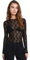 Frame Crewneck Mesh Lace Tee In Black