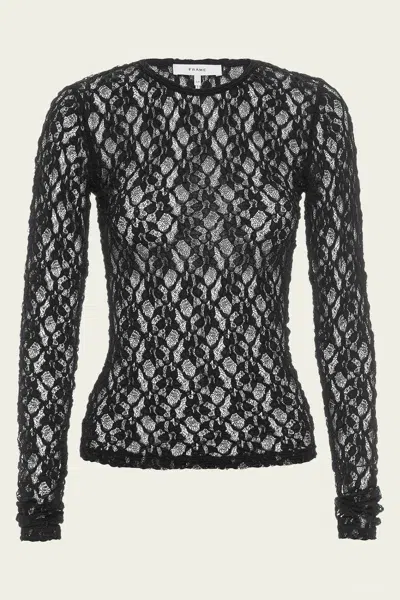 Frame Mesh Lace Crewneck In Black