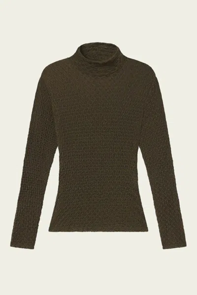 Frame Mesh Lace Turtleneck In Rich Military