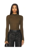 Frame Stretch Mesh Lace Turtleneck In Rich Military