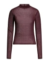 Frame Mesh Lace Turtleneck Woman T-shirt Chocolate Brown Size L Polyamide, Elastane In Brown