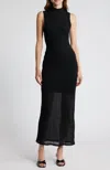 Frame Mesh Mockneck Dress In Black In Black