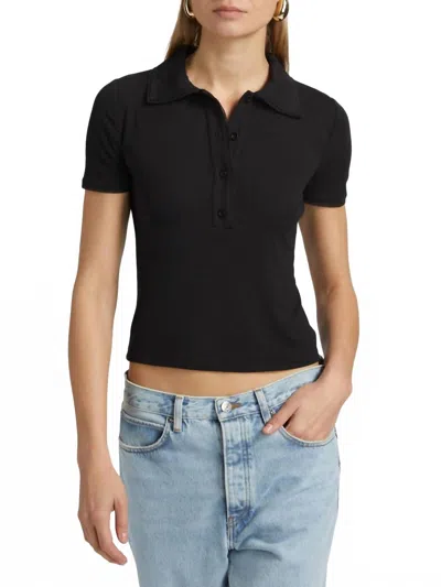 Frame Mesh Trim Polo Shirt In Black In Multi