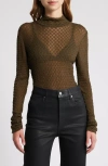 Frame Stretch Mesh Lace Turtleneck In Rich Military