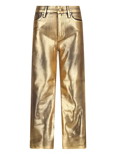 Frame Metallic-finish Trousers In Gold