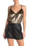 Frame Metallic Velour Velvet Camisole Tank Top Blouse In Gold In Gold