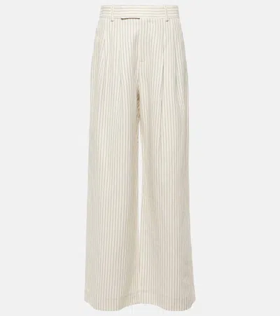 Frame Pleated Mid-rise Trousers In Cream Multi