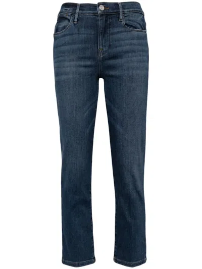 Frame Le High Straight Hoch Sitzende Cropped Jeans Mit Geradem Bein In Dunkelblauer Denim