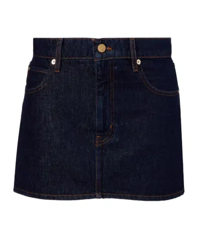 Frame Mid-rise Denim Skirt In Blue