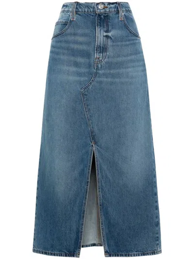 Frame Midaxi Midi Denim Skirt In Blue