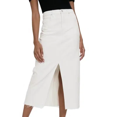 Frame Frayed Denim Midi Skirt In Ivory