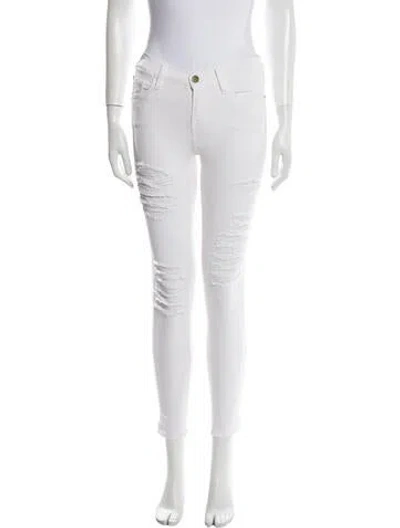 Pre-owned Frame Mid-rise Skinny Leg Jeans In White