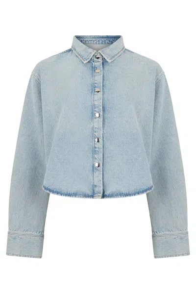 Frame Mini Crop Denim Shirt In Blue