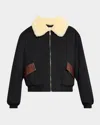 Frame Mixed Leather Bomber Jacket In Black
