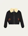 Frame Mixed Leather Bomber Jacket In Black