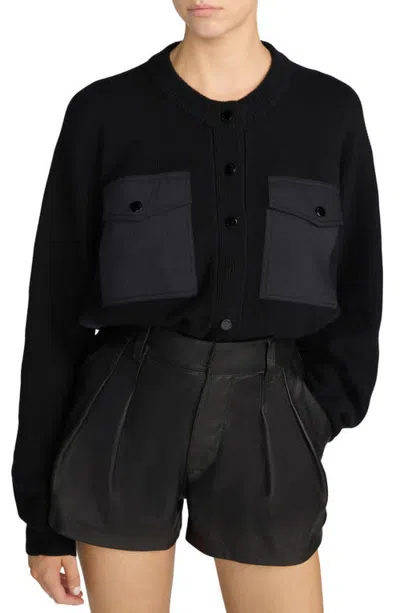 Frame Mixed Media Cashmere Cardigan In Black