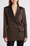 Frame Mixed Media Double Breasted Jacket In Brown