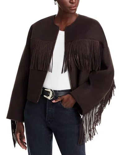 Frame Suede Fringe Wool Blend Jacket In Chocolate