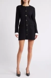 Frame Mixed Meed Long Sleeve Mini Coat Dress In Black