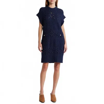 Frame Mixed Stitch Sweater Dress In Navy In Blue