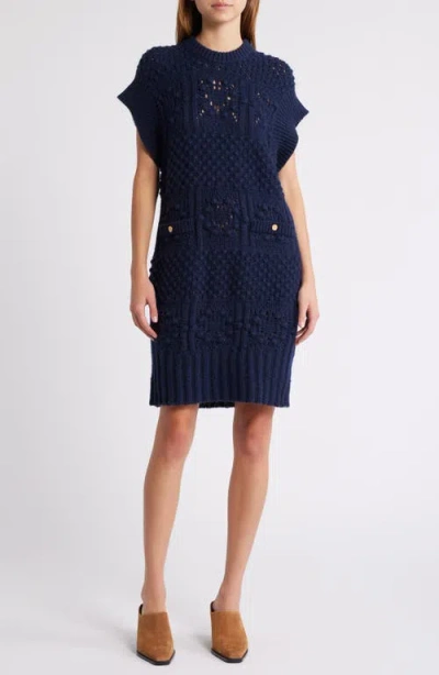 Frame Mixed Stitch Sweater Dress In Navy