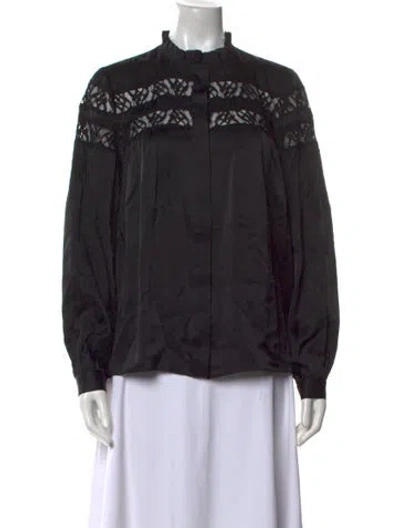 Pre-owned Frame Mock Neck Long Sleeve Blouse In Black