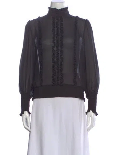 Pre-owned Frame Mock Neck Long Sleeve Blouse In Black
