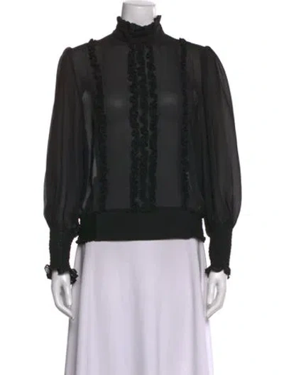 Pre-owned Frame Mock Neck Long Sleeve Blouse In Black