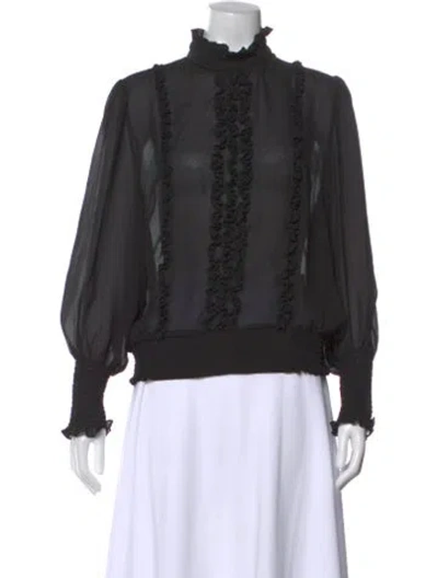 Pre-owned Frame Mock Neck Long Sleeve Blouse In Black