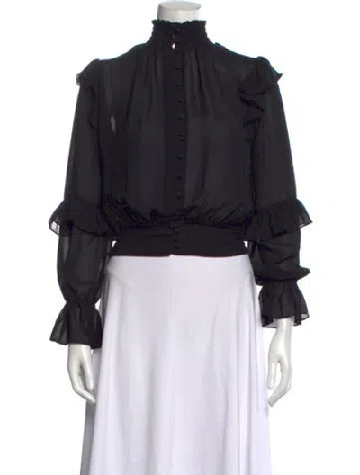 Pre-owned Frame Mock Neck Long Sleeve Blouse In Black