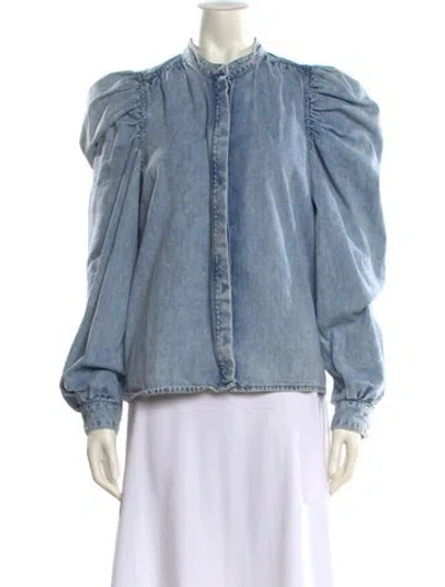 Pre-owned Frame Mock Neck Long Sleeve Blouse In Blue