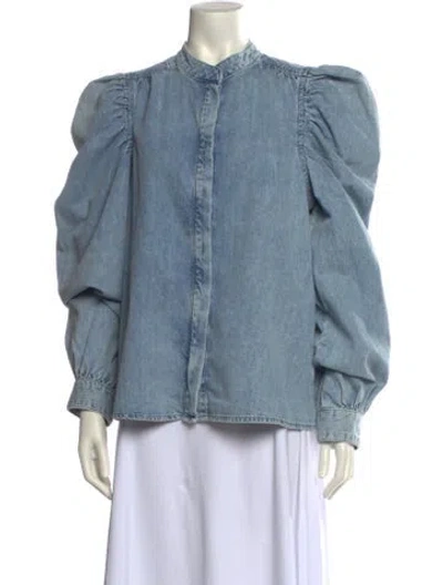 Pre-owned Frame Mock Neck Long Sleeve Blouse In Blue