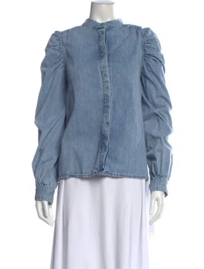 Pre-owned Frame Mock Neck Long Sleeve Blouse In Blue