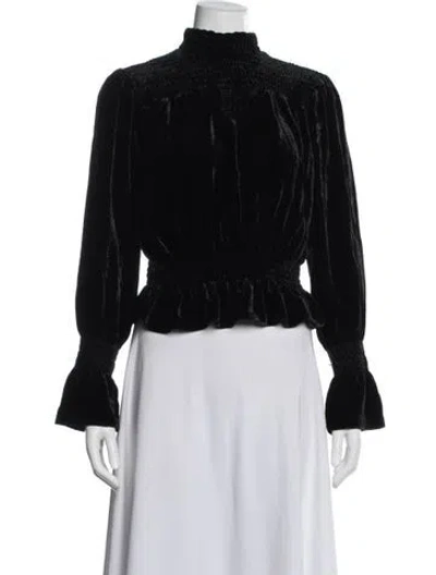 Pre-owned Frame Mock Neck Long Sleeve Blouse In Blue