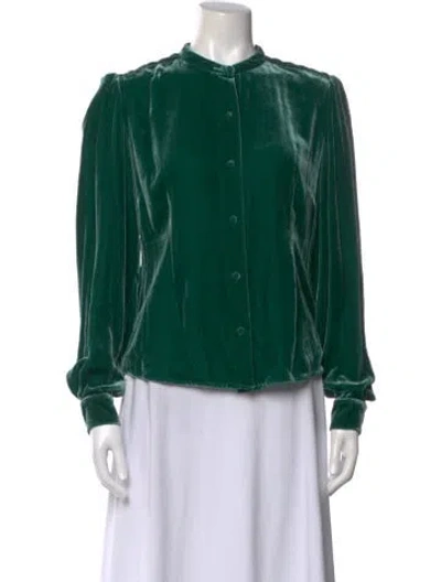 Pre-owned Frame Mock Neck Long Sleeve Blouse In Green