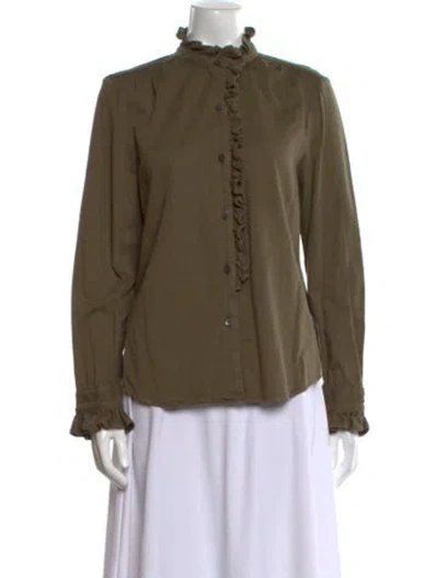 Pre-owned Frame Mock Neck Long Sleeve Blouse In Green