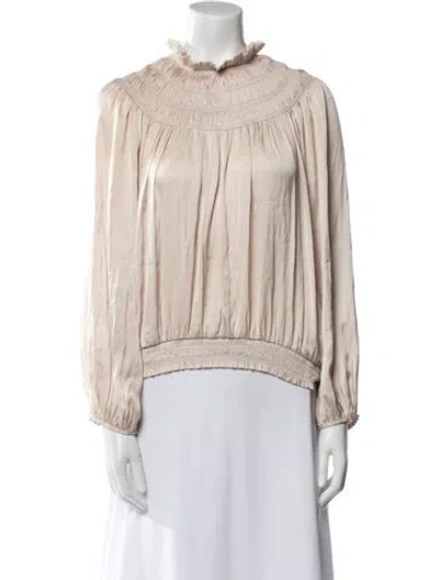 Pre-owned Frame Mock Neck Long Sleeve Blouse In Neutral