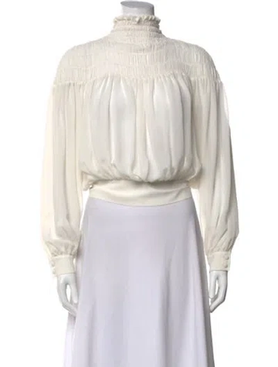 Pre-owned Frame Mock Neck Long Sleeve Blouse In Neutrals