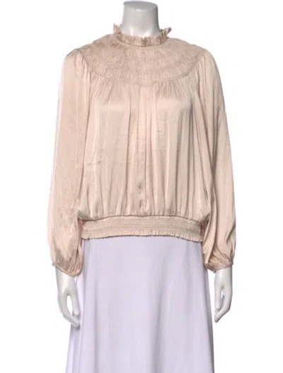 Pre-owned Frame Mock Neck Long Sleeve Blouse In Neutrals