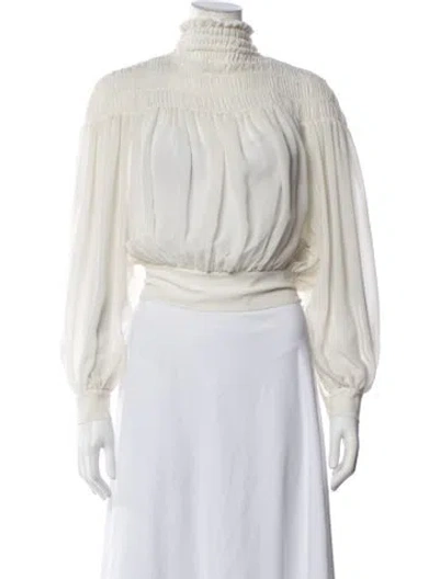 Pre-owned Frame Mock Neck Long Sleeve Blouse In Neutrals