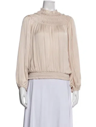 Pre-owned Frame Mock Neck Long Sleeve Blouse In Pink
