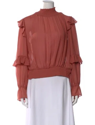 Pre-owned Frame Mock Neck Long Sleeve Blouse In Red