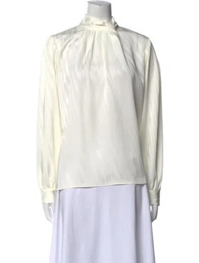 Pre-owned Frame Mock Neck Long Sleeve Blouse In White