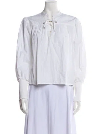 Pre-owned Frame Mock Neck Long Sleeve Blouse In White